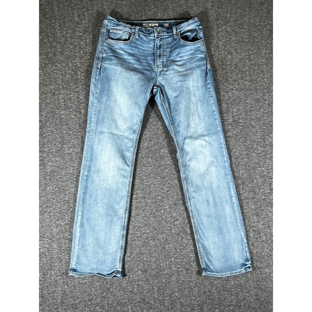 BKE Tyler Straight Leg Jeans Mens 34Lx31 Blue Light Wash Stretch Denim Pants